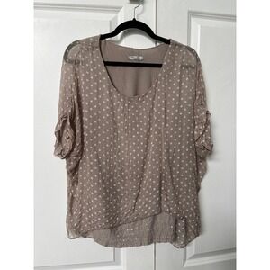 Elena Baldi Taupe Polka Dot Silk Blend Layered Blouse Sequin Hem Made in Italy S